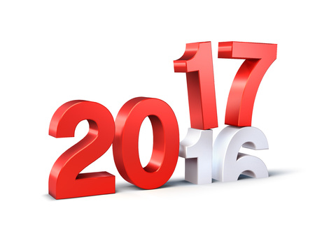 New Year red 2017 type over 2016, isolated on white - 3D illustrationの写真素材