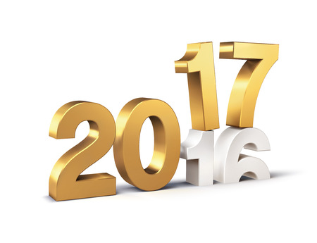 New Year gold 2017 type over 2016, isolated on white - 3D illustrationの写真素材