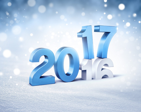 New Year blue 2017 type over 2016 on a winter snow background - 3D illustrationの写真素材