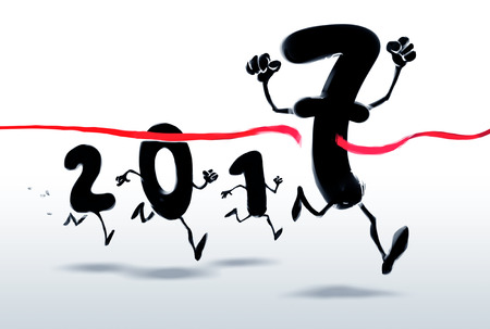 2017 New Year characters crossing the finish lineの写真素材