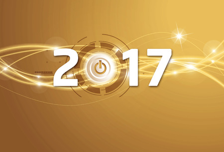 2017 New Year type with a power button on a shiny gold backgroundの写真素材