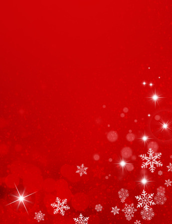 Ornamental red background with snowflakes, stars and soft lightsの写真素材