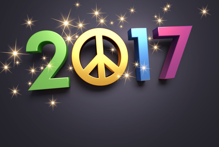 Colorful 2017 year type with peace and love symbol on a festive black background - 3D illustrationの写真素材