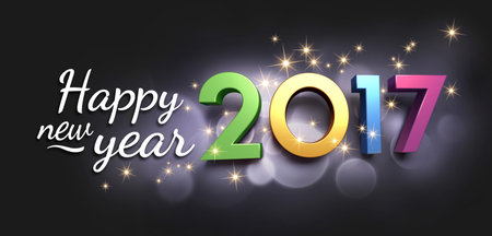 Colorful 2017 year type and greetings on a bright festive black background - 3D illustration
