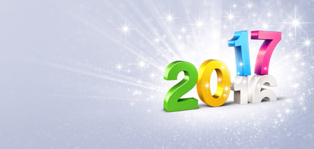 Colorful 2017 New Year type over 2016, on a festive silver background - 3D illustration