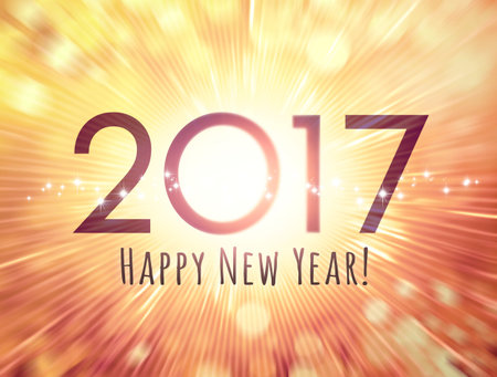 New Year date 2017 and greetings on a festive bright background