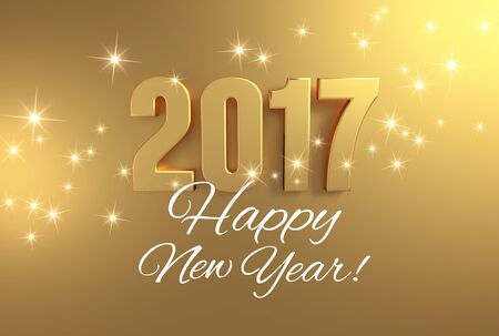 Gold 2017 year type and greetings on a bright golden background - 3D illustrationの写真素材