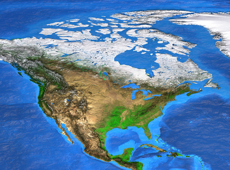 Detailed satellite view of the Earth and its landforms. North America map.の写真素材