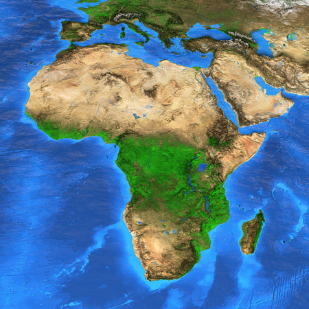 Detailed satellite view of the Earth and its landforms. Africa map.の写真素材