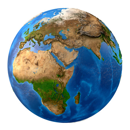 Planet earth. High detailed satellite view of the Earth and its landforms, isolated on white background.の写真素材