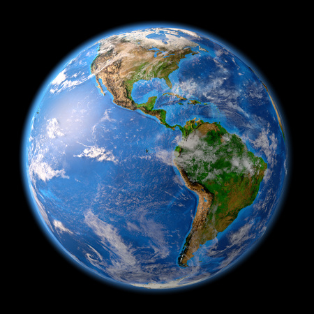 Planet earth. High detailed satellite view of the Earth and its landforms, focused on the American continent. 3D illustration, elements of this image furnished by NASA.の写真素材