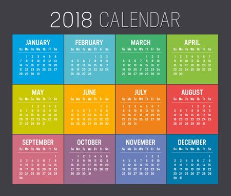 Colorful year 2018 calendar on a dark backgroundのイラスト素材