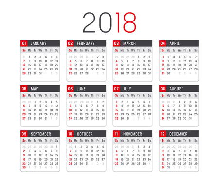 Year 2018 minimalist calendar, on white background.のイラスト素材