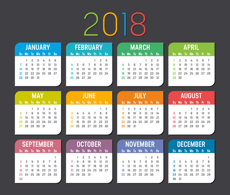 Colorful year 2018 calendar isolated on a dark backgroundのイラスト素材