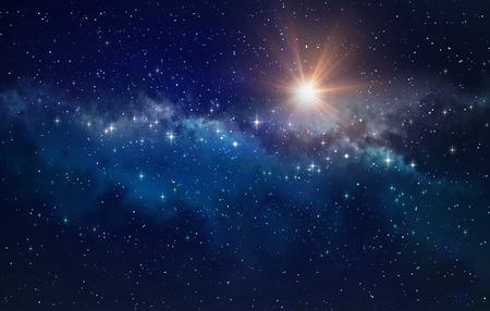 High definition star cluster background, bright sun shining in a milky wayの写真素材