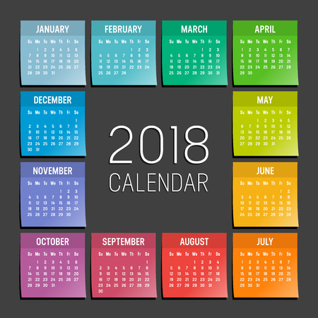 Year 2018 seasonal calendar. Agenda with colorful sticky notes, isolated on a black backgroundのイラスト素材