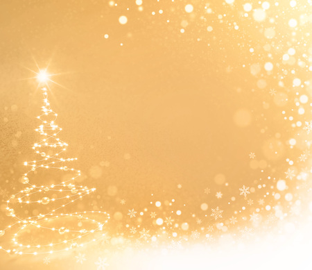 Abstract Christmas tree illustrated with light strings on a gold colored background - 3D illustrationの写真素材