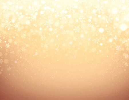 Snowflakes shapes and snowfall on a frozen gold background - Winter materialの写真素材