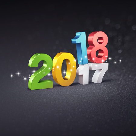 Multicolored 2018 typescript date above 2017; on a festive black background - 3D illustration