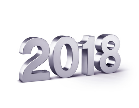 New Year 2018 type, colored in silver and isolated on white - 3D illustrationの写真素材