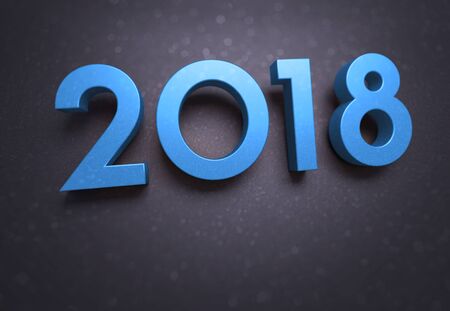 New Year date 2018 colored in blue on a glittering black background - 3D illustrationの写真素材