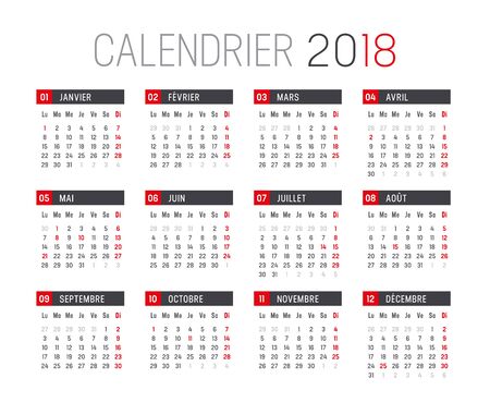 Year 2018 minimalist calendar, in French language.のイラスト素材