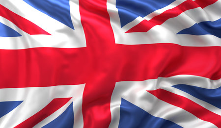 Flag of United Kingdom, satin textured, blowing in the wind