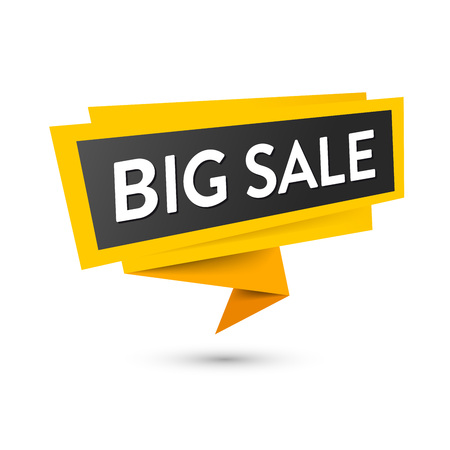 Sale label banner, black and yellow colored. Vector icon isolated on white.のイラスト素材