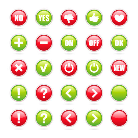 Various common green and red signs inside round icons - Vector elementsのイラスト素材