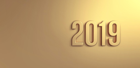 New Year 2019 golden date number on a gold background - 3D illustrationの写真素材