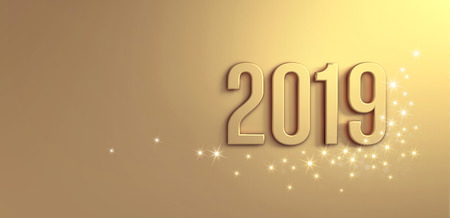 New Year 2019 date number on a glittering gold background - 3D illustrationの写真素材