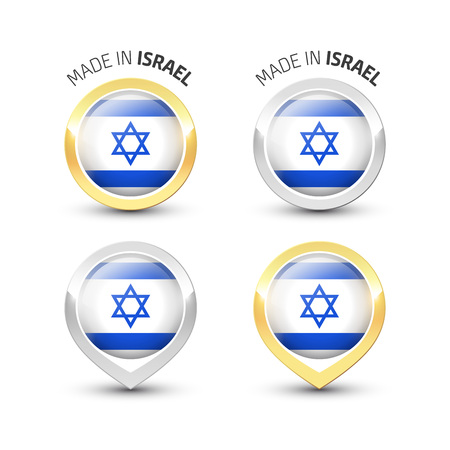 Made in Israel - Guarantee label with the Israeli flag inside round gold and silver icons.のイラスト素材