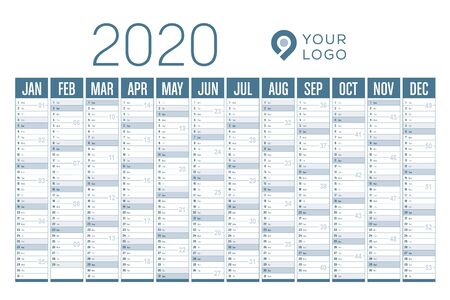 Year 2020 wall calendar on white background. Vector templateのイラスト素材