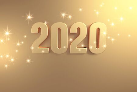 New year date 2020 colored in gold, on a festive golden background - 3D illustrationの写真素材