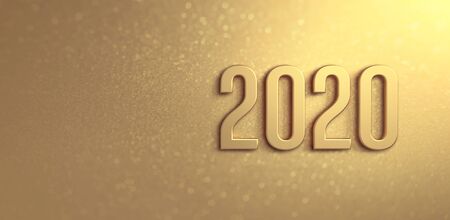 New Year 2020 date number on a glittering gold Greeting card - 3D illustrationの写真素材