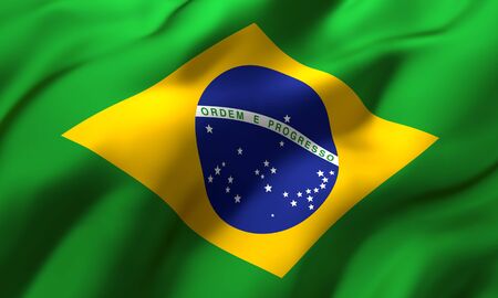 Flag of Brazil blowing in the wind. Full page Brazilian flying flag. 3D illustration.の写真素材