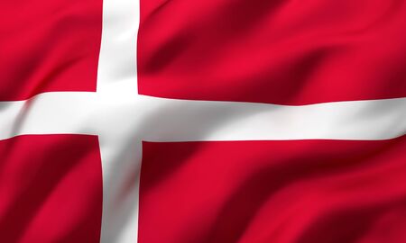 Flag of Denmark blowing in the wind. Full page Danish flying flag. 3D illustration.の写真素材