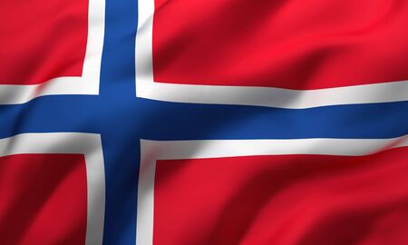 Flag of Norway blowing in the wind. Full page Norwegian flying flag. 3D illustration.の写真素材