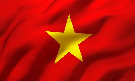 Flag of Vietnam blowing in the wind. Full page Vietnamese flying flag. 3D illustration.の写真素材