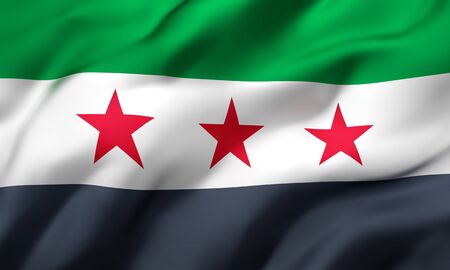 Independence Flag of Syria blowing in the wind. Full page Syrian flying flag. 3D illustration.の写真素材