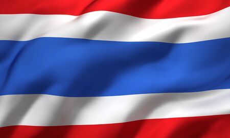 Flag of Thailand blowing in the wind. Full page Thai flying flag. 3D illustration.の写真素材