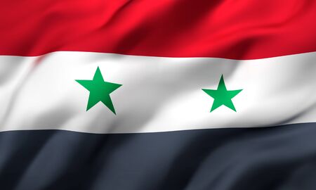 Flag of Syria blowing in the wind. Full page Syrian flying flag. 3D illustration.の写真素材