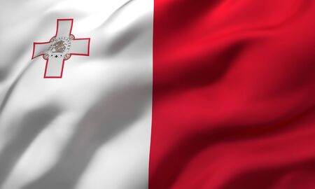 Flag of Malta blowing in the wind. Full page Maltese flying flag. 3D illustration.の写真素材