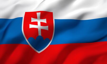 Flag of Slovakia blowing in the wind. Full page Slovakian flying flag. 3D illustration.の写真素材
