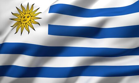 Flag of Uruguay blowing in the wind. Full page Uruguayan flying flag. 3D illustration.の写真素材