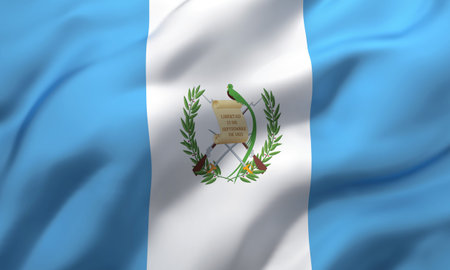 Flag of Guatemala blowing in the wind. Full page Guatemalan flying flag. 3D illustration.の写真素材