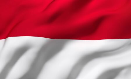 Flag of Indonesia blowing in the wind. Full page Indonesian flying flag. 3D illustration.の写真素材
