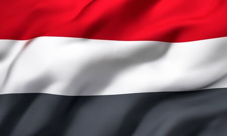 Flag of Yemen blowing in the wind. Full page Yemeni flying flag. 3D illustration.の写真素材