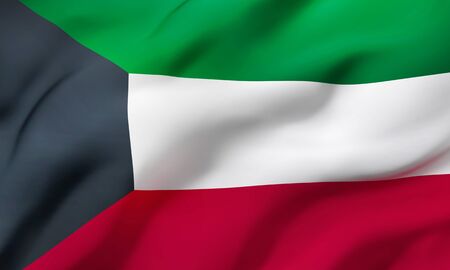 Flag of Kuwait blowing in the wind. Full page Kuwaiti flying flag. 3D illustration.の写真素材
