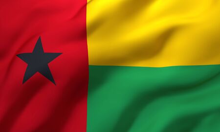 Flag of Guinea-Bissau blowing in the wind. Full Bissau-Guinean flying flag. 3D illustration.の写真素材